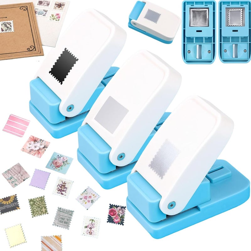 CYFUN DESIGN 3 Pcs Paper Punch, 1X0.8 inch Rectangular Postage Stamp Punches & 1" Square Hole Punches, Lever Action Craft Hole Puncher for Paper Crafting Card Making DIY Projects Crafts Tools - Image 1